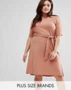 Pink Clove Plus Midi Rib Dress With Side Splits - Beige