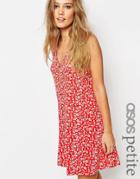Asos Petite Sleeveless Button Through Swing Dress In Ditsy Print - Red Floral