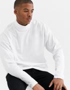 Asos Design Oversized Long Sleeve T-shirt With Roll Neck In White