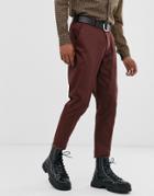 Asos Design Wedding Skinny Cotton Suit Pants In Burgundy - Red