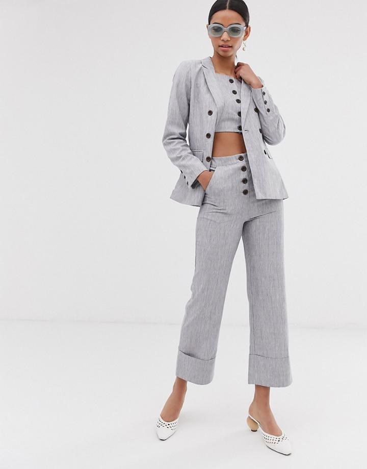 Fashion Union Button Front High Waisted Pants Two-piece-gray