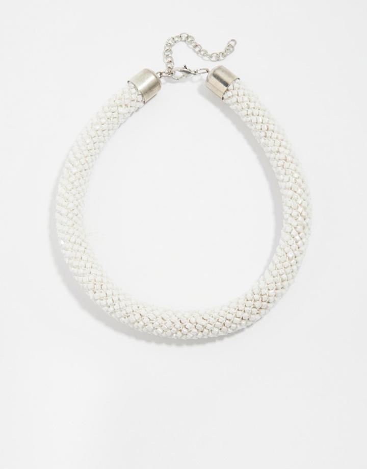Asos Seedbead Tube Necklace - White
