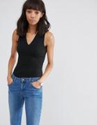 Asos Sleeveless Top With V Neck In Clean Rib - Black