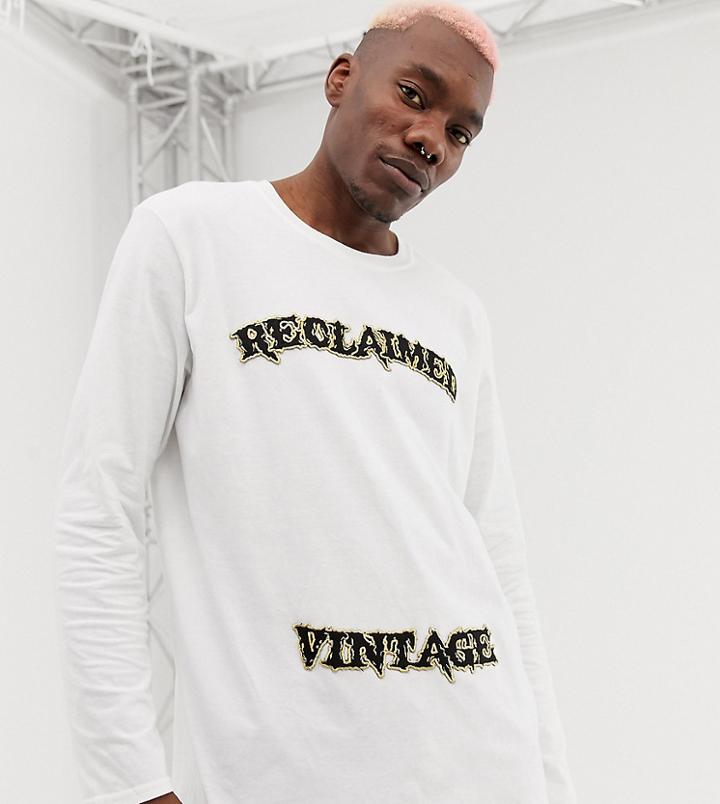 Reclaimed Vintage Inspired Varsity Logo Long Sleeve T-shirt In White-black