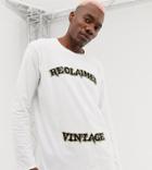 Reclaimed Vintage Inspired Varsity Logo Long Sleeve T-shirt In White-black