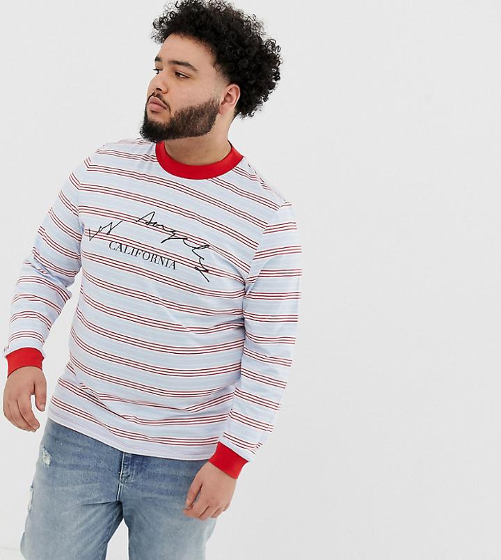 Asos Design Plus Organic Cotton Long Sleeve Striped T-shirt With City Print - Multi