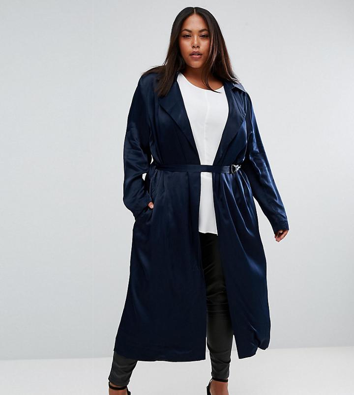Elvi Belted Longline Coat - Navy