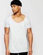 Asos Longline T-shirt With Wide Scoop Neck And Raw Edge In Gray - Flat Gray
