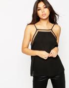 Asos Mesh Insert High Neck Cami Top - Black