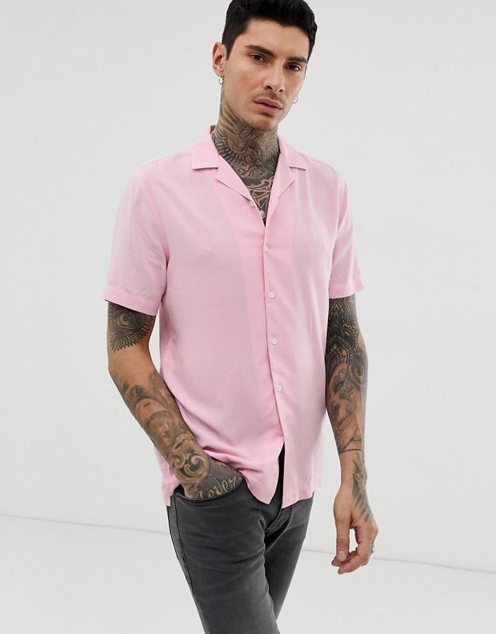 Asos Design Regular Fit Viscose Shirt In Pink - Pink