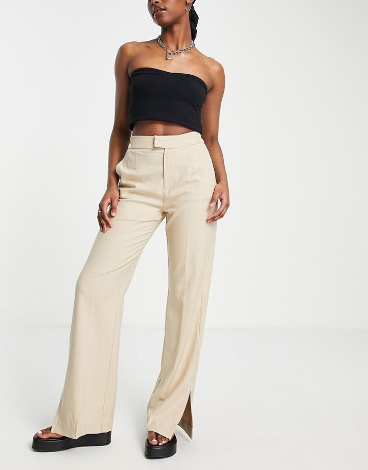 Bershka Slit Leg Tailored Pants In Stone-neutral