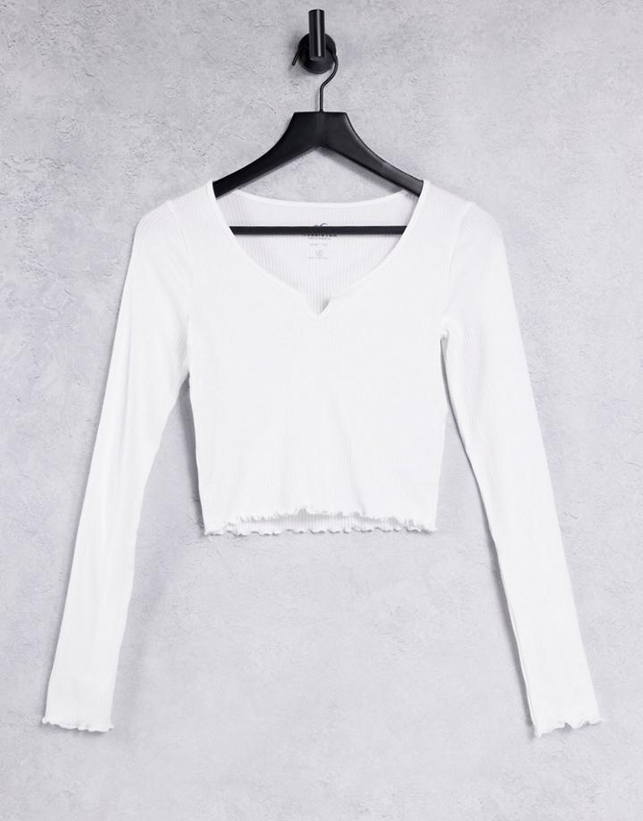 Hollister Long Sleeve Lettuce-edge T-shirt In White