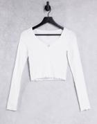 Hollister Long Sleeve Lettuce-edge T-shirt In White