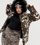 Asos 4505 Curve Ski Jacket With Belt And Padded Panel Detail In Leopard Print-multi