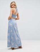 Asos Halter Neck Maxi Dress With Shirred Back Panel In Floral Print - Multi
