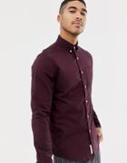 Pull & Bear Regular Fit Oxford Shirt In Burgundy - Green