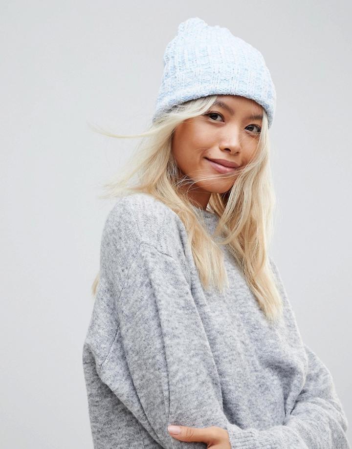 Brave Soul Cardigan Twist Color Hat With Knitted Pom Pom In Blue - Blue