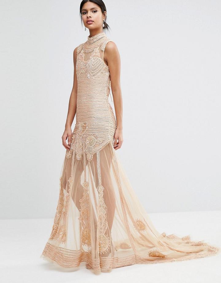 A Star Is Born Embellished Sheer Panel Maxi Dress - Pink