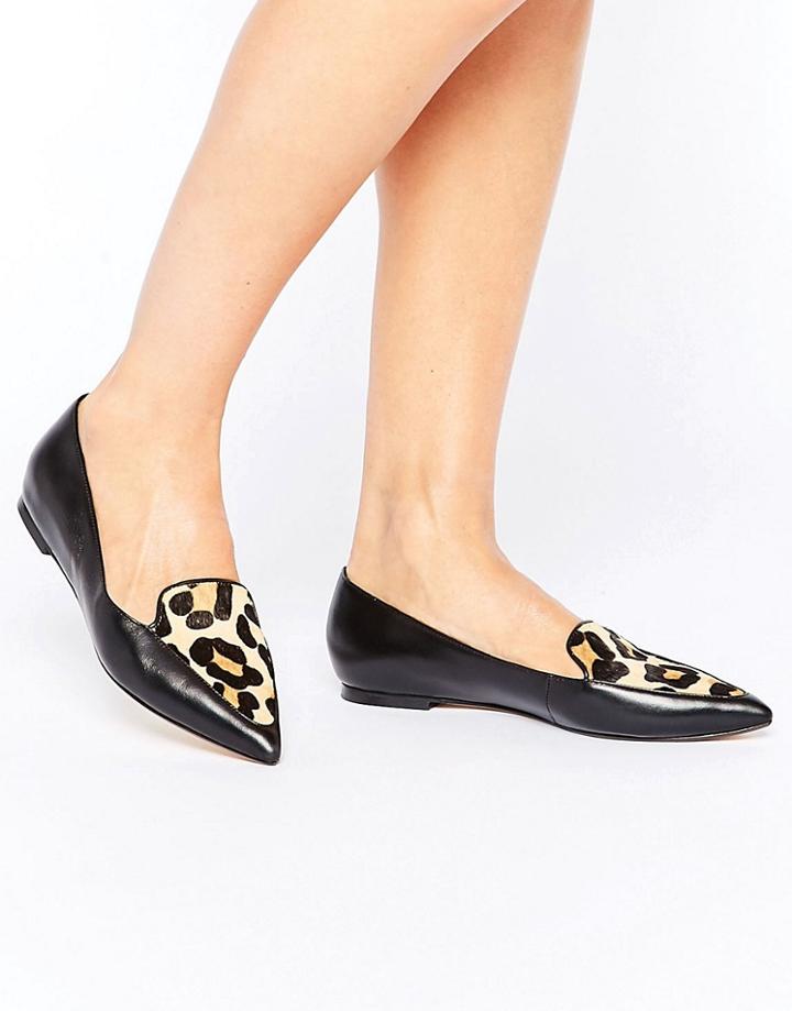 Dune Austin Leopard Vamp Flat Shoe - Black