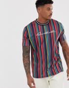 Asos Design Relaxed T-shirt In Vertical Stripe With Aesthetic Print - Multi