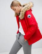 Boohoo Luxe Faux Fur Sporty Parka In Red - Red