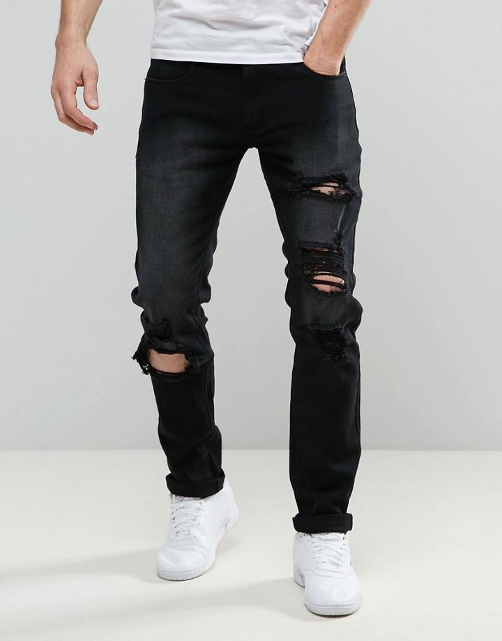Liquor & Poker Skinny Jean Ripped Black - Black