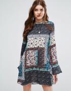 Missguided Patchwork Paisley Print Swing Dress - Blue
