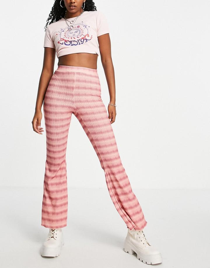 Asos Design Flared Pants In Ombre Texture In Pink And Yellow-multi