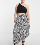 Asos Design Curve Wrap Maxi Skirt With Pockets In Mono Zebra Print-multi