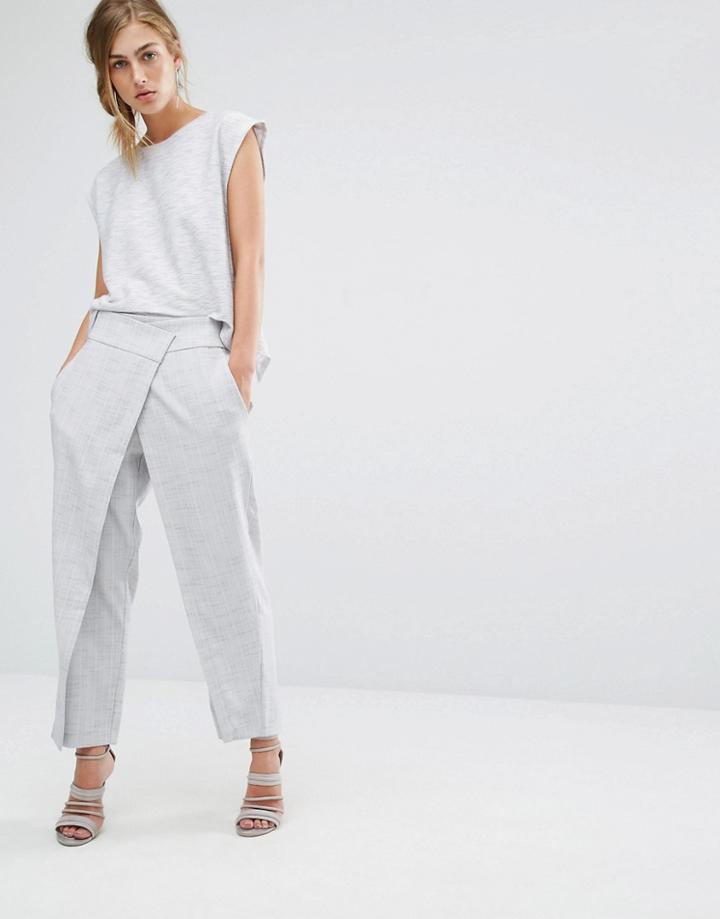 Parallel Lines Tailored Trousers With Wrap Front - Gray