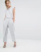 Parallel Lines Tailored Trousers With Wrap Front - Gray