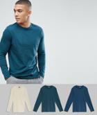 Asos Design 3 Pack Long Sleeve Crew Neck T-shirt Save - Multi