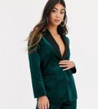 Asos Design Petite Velvet Tux Suit Blazer In Forest Green
