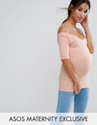 Asos Maternity Top With V Neck Bardot - Pink