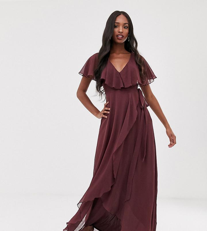 Asos Design Tall Cape Back Dipped Hem Maxi Dress - Purple