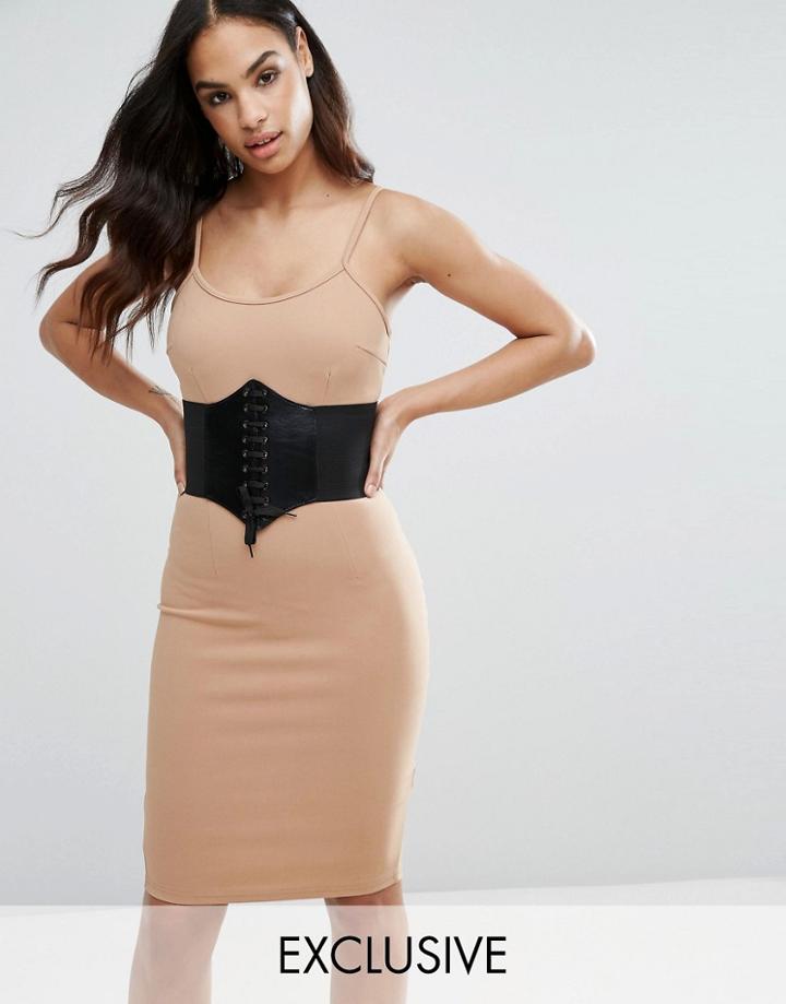 Naanaa Midi Dress With Detachable Corset Belt - Brown