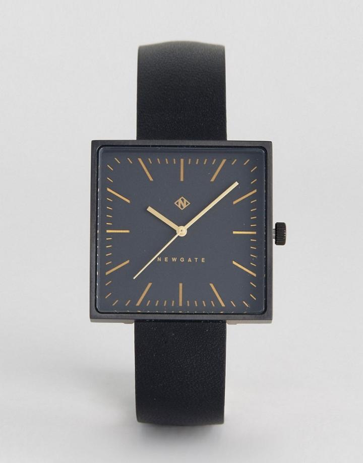 Newgate The Cubleine Square Watch In Black Leather - Black