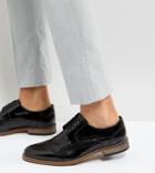 Asos Wide Fit Brogue Shoes In Black Polish Leather - Black