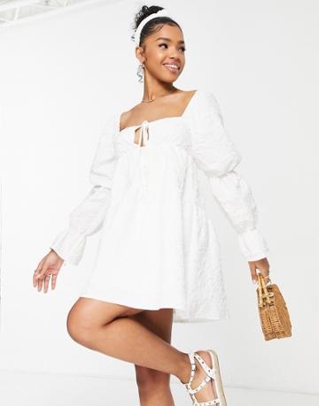 The Frolic Floral Textured Smock Dress In White