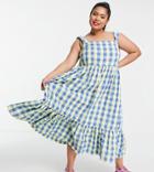 Collusion Plus Exclusive Gingham Midi Dress In Blue And Green-multi