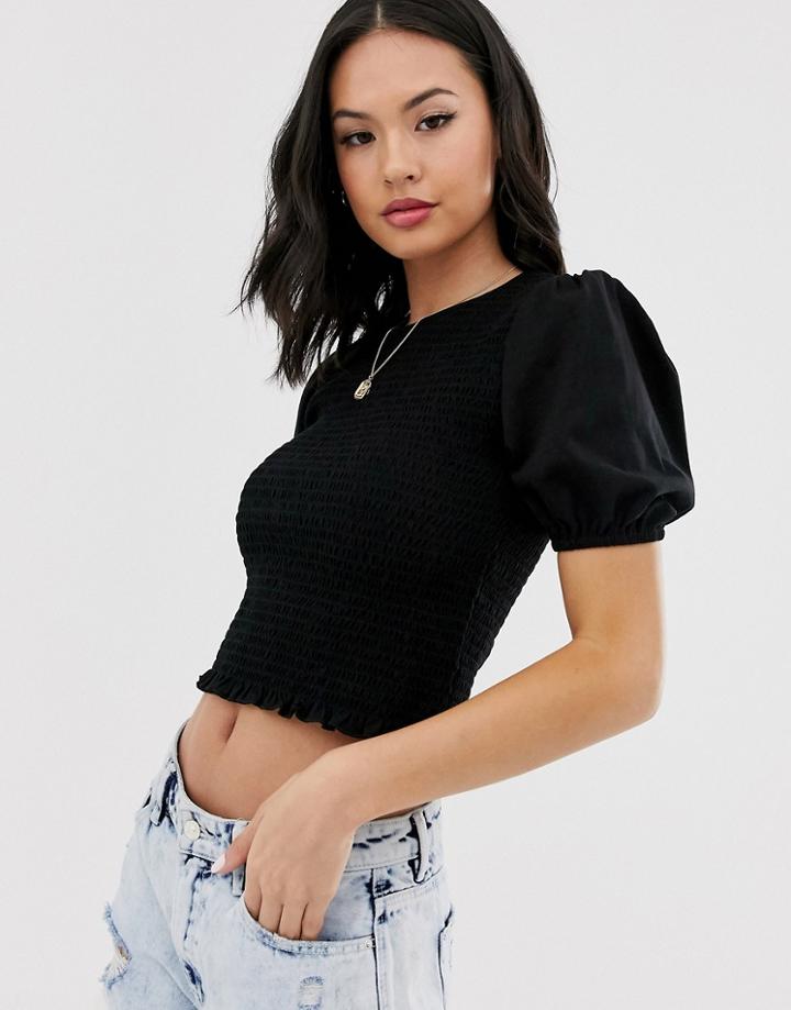Asos Design Shirred Top With Volume Sleeve-black