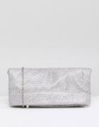 Skinnydip Rhinestone Foldover Clutch Bag - Silver