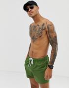 Asos Design Swim Shorts In Khaki In Short Length - Green