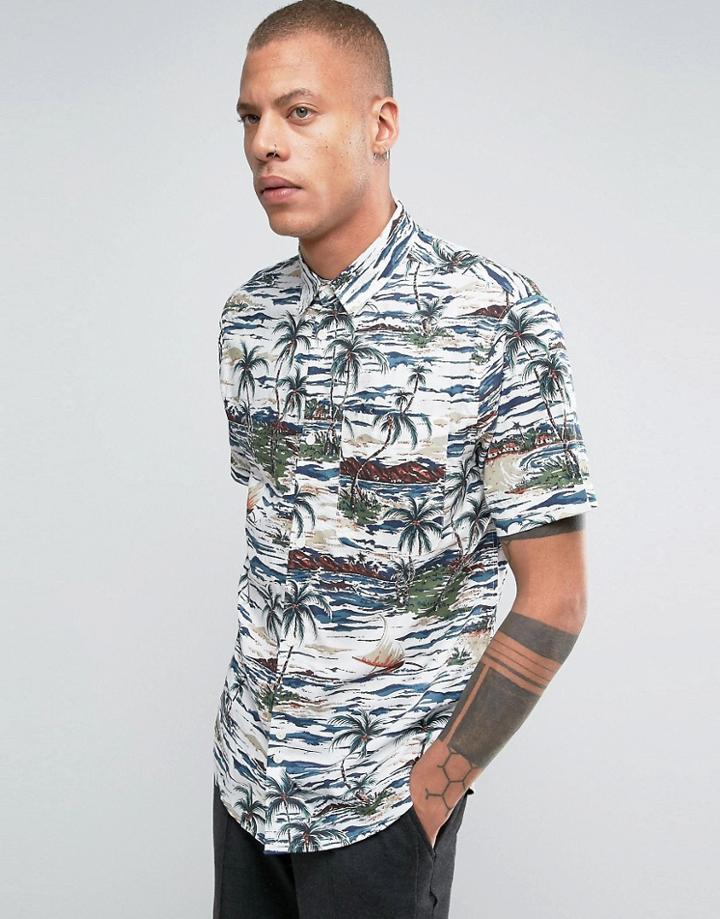 Bellfield Hawaiian Shirt In Regular Fit - White