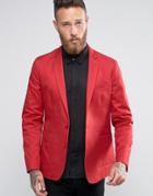 Asos Skinny Blazer In Washed Cotton In Red - Red