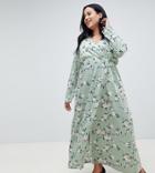 Uttam Boutique Plus 3/4 Sleeve Floral Wrap Maxi Dress - Multi