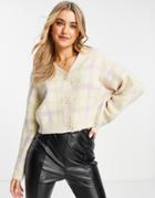 Pull & Bear Button Front Cardigan In Pastel Check-neutral