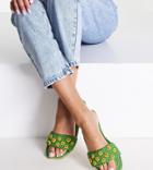 Asos Design Wide Fit Juicy Beaded Flower Espadrille Slides In Green