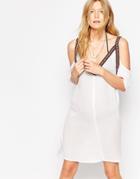 Liquorish Cold Shoulder Mini Beach Dress With Trim - White