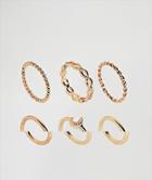 Asos Pack Of 6 Mixed Texture Mini Stone Rings - Gold